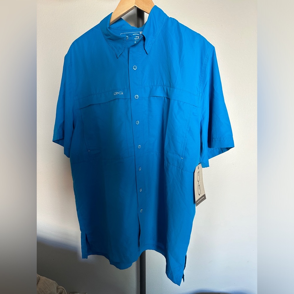 NWT GameGuard 1023 Mens Microfiber Short Sleeve Shirt Atlantic Blue Size Large